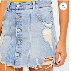 FREE PEOPLE Distressed Denim Mini Skirt